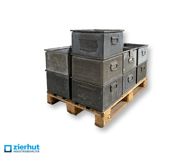 12x Stackel transport box geponst- Gegalvaniseerd staal met metaalcoating