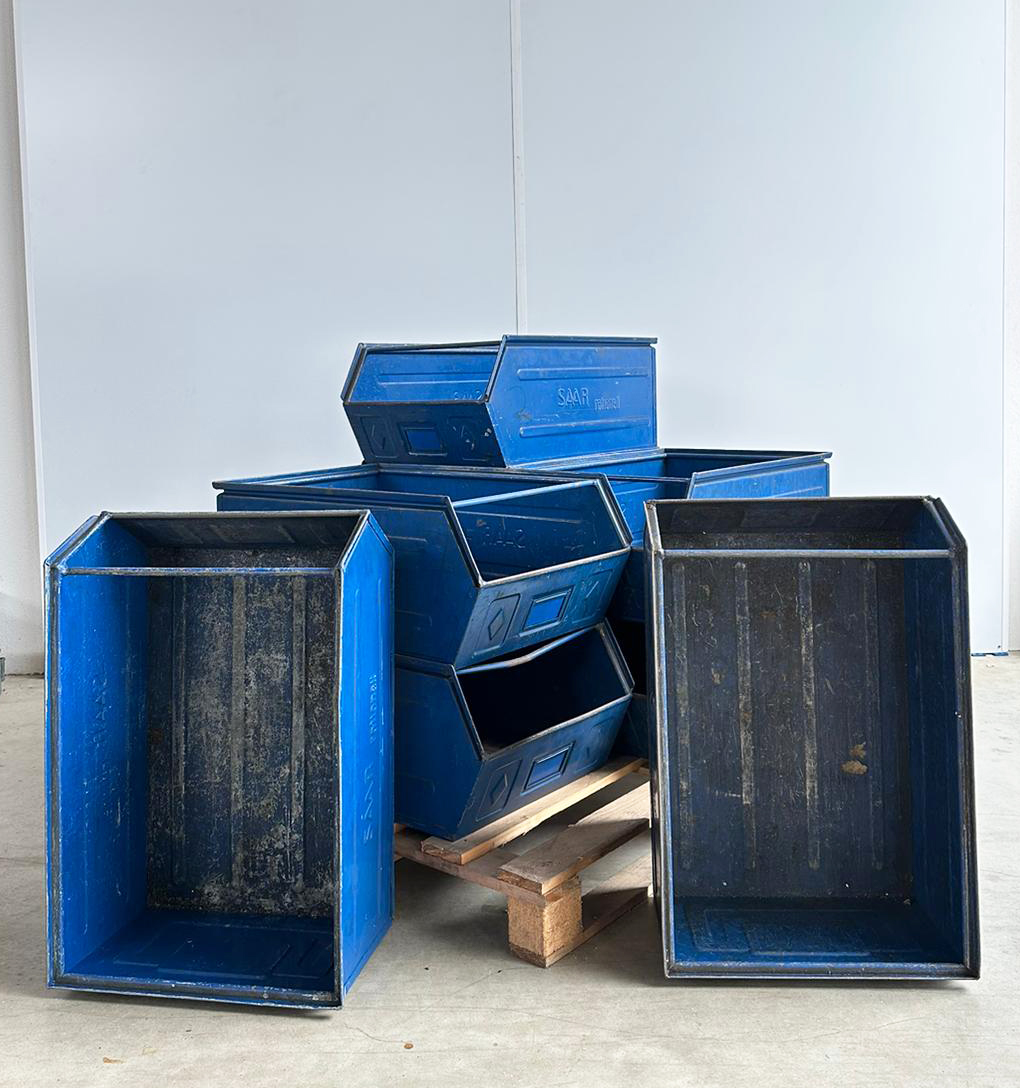 9 x Visuele lagerdozen 14/7-1 blauw geschilderd 630x450x300 mm Opslagweergave container